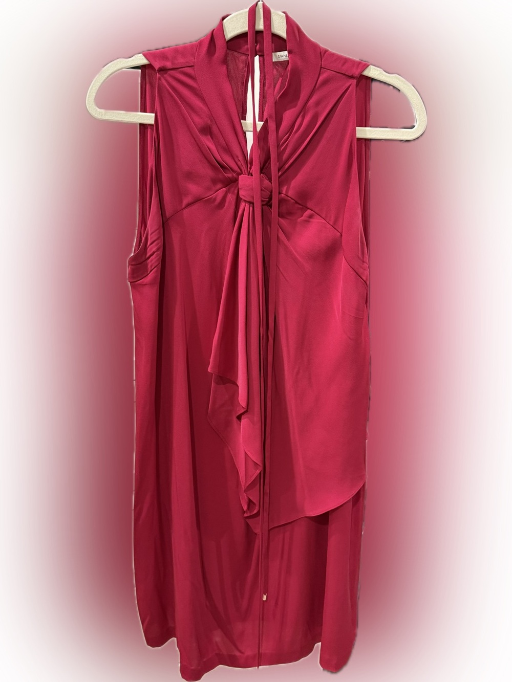 Diane Von Furstenberg Fuchsia Sleeveless Tie-Neck Shift Dress